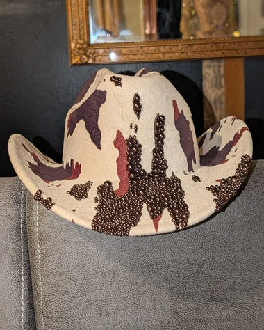 Cowboy Cow Print Hat - Custom Pearl Rhinestone Design 
