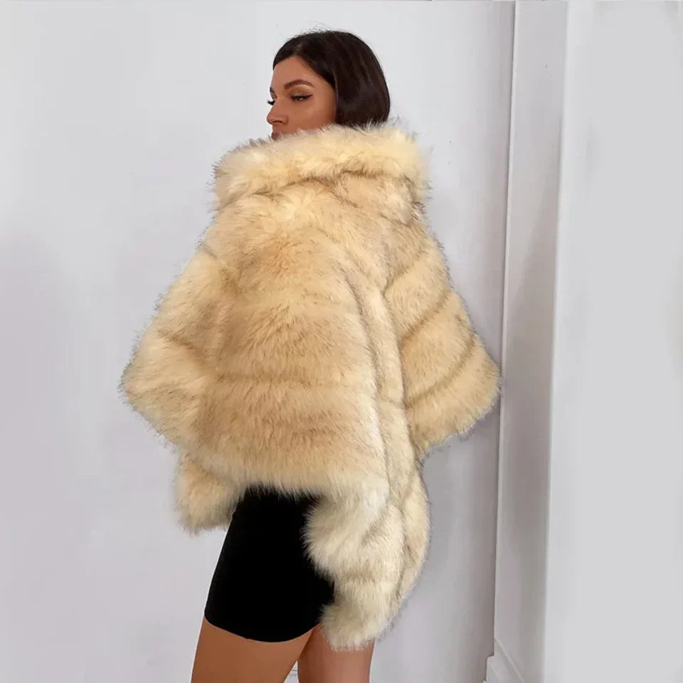 Oversized  Faux Fur Poncho Shawl- By Prima DND