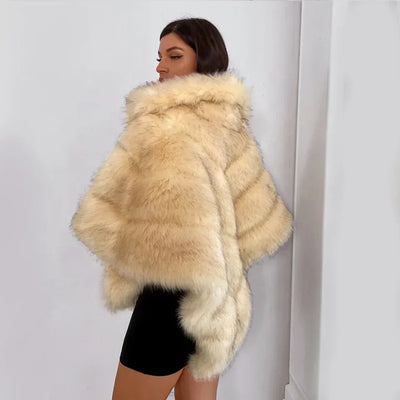 Oversized  Faux Fur Poncho Shawl- By Prima DND