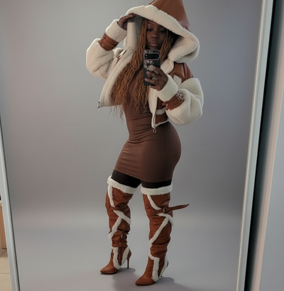 Faux or Natural Shearling Thigh High Boots - Cozy Winter Footwear With Custom Fit & Plush Lining