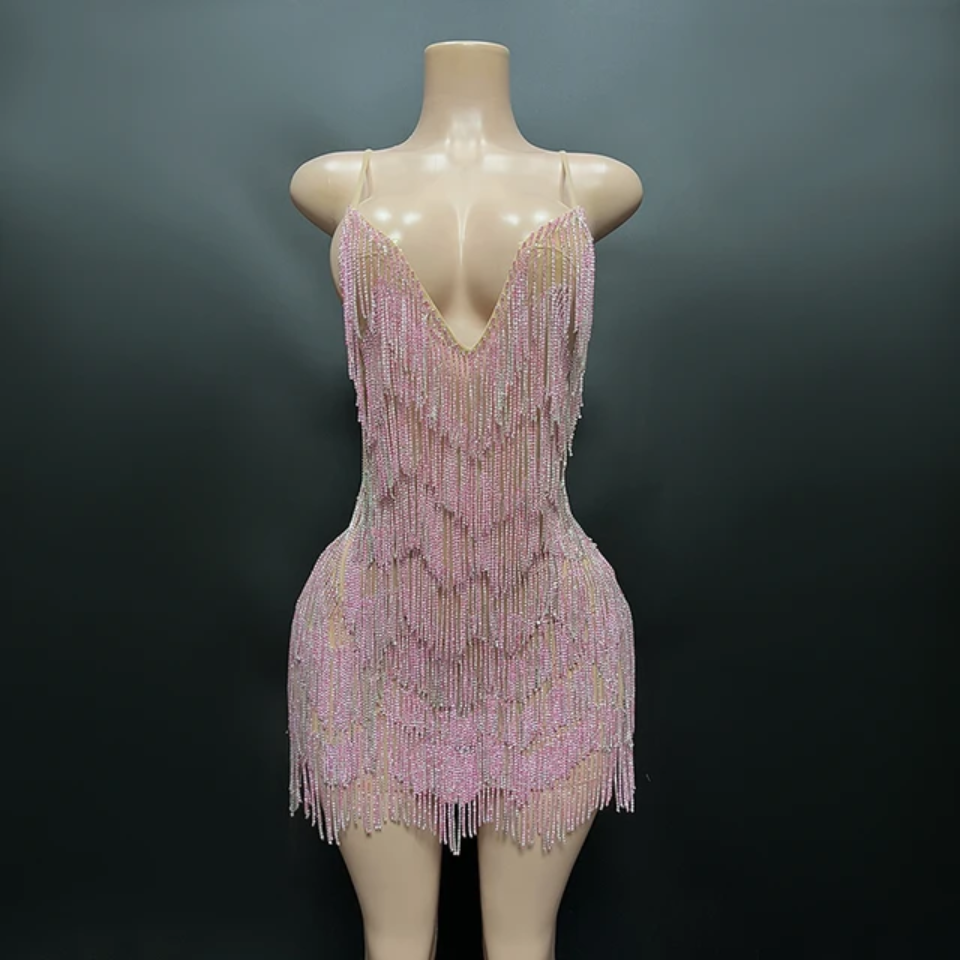 Rhinestone Fringes Chains Dress (Ready to Ship)