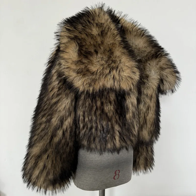 Luxury Cropped Faux Big Sleeve Fur Jacket