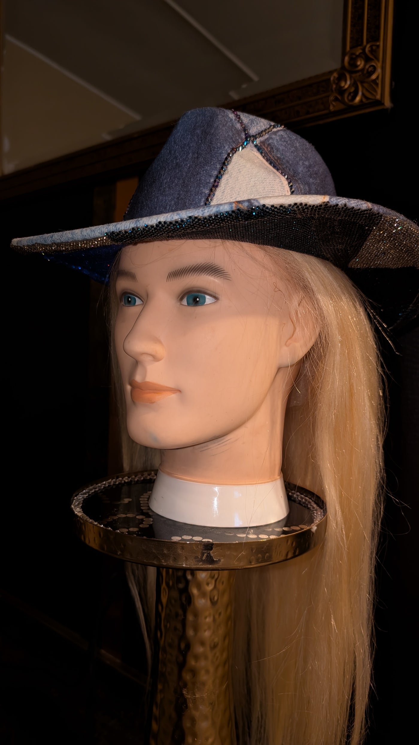Custom Denim Print Rhinestone Western Cowboy Hat 3(Ready to Ship)