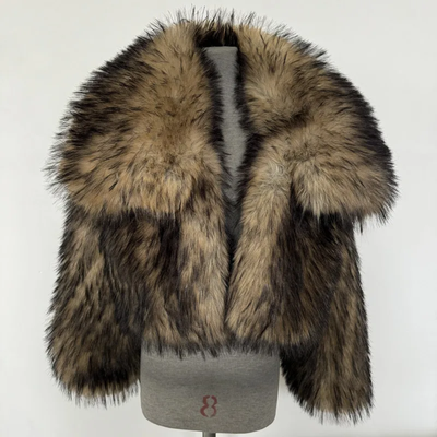 Luxury Cropped Faux Big Sleeve Fur Jacket