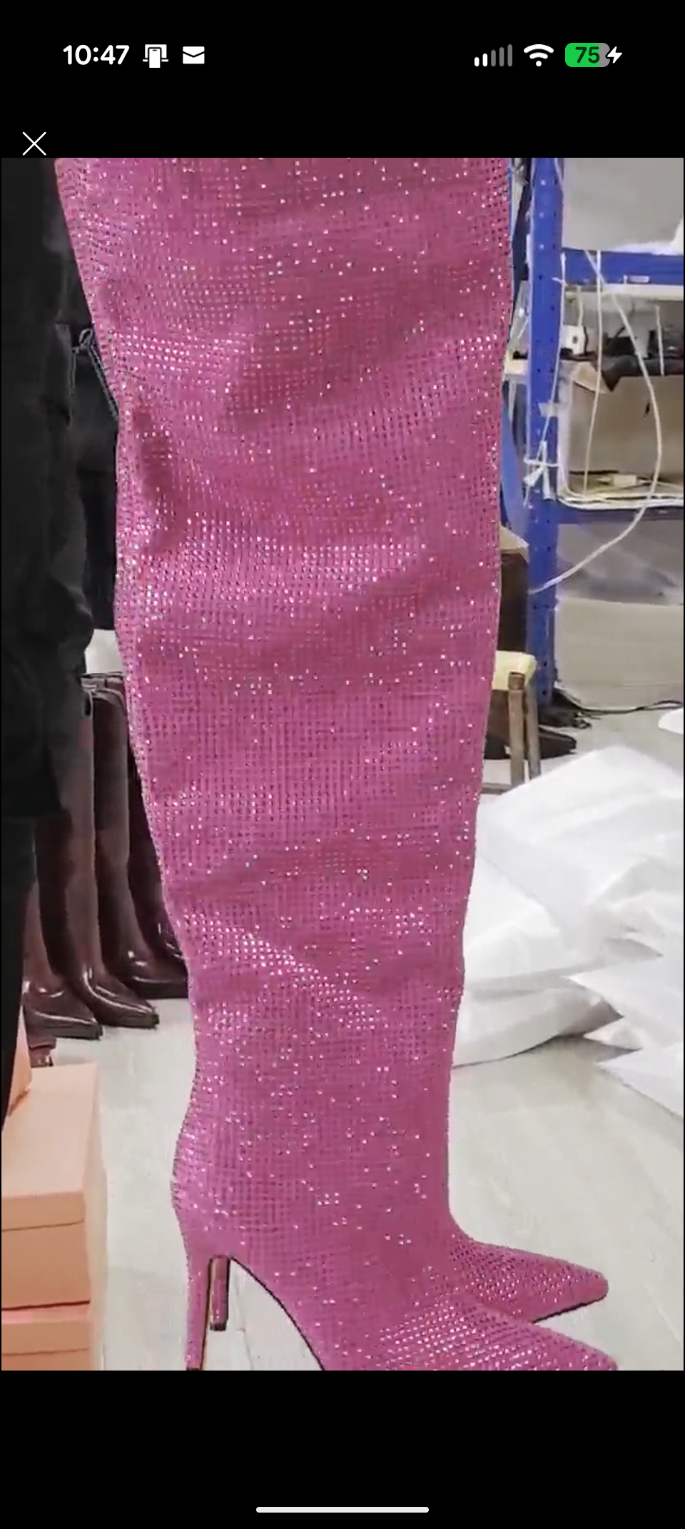 Rhinestone Stiletto Boots – Custom Calf High Heel Boots With Chunky Silver Heel