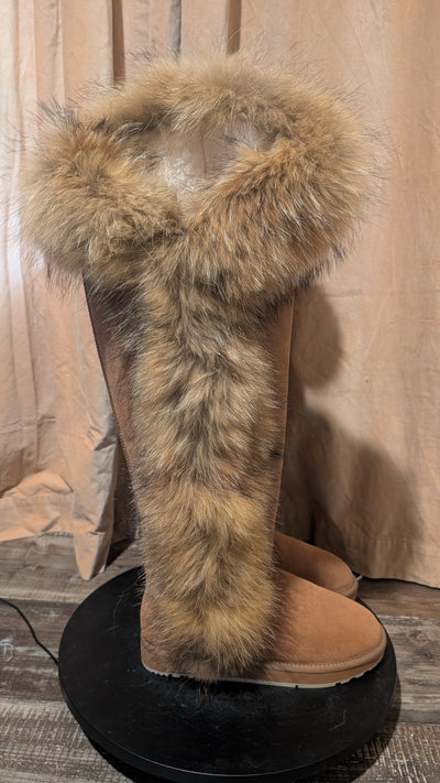 Fur Winter Boots –  knee High Boots W/Shearling Lining Boots Fur  Detail