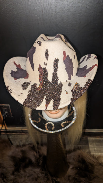 Custom Cowboy Print Pearl & Rhinestone Western Cowboy Hat (Ready to Ship)
