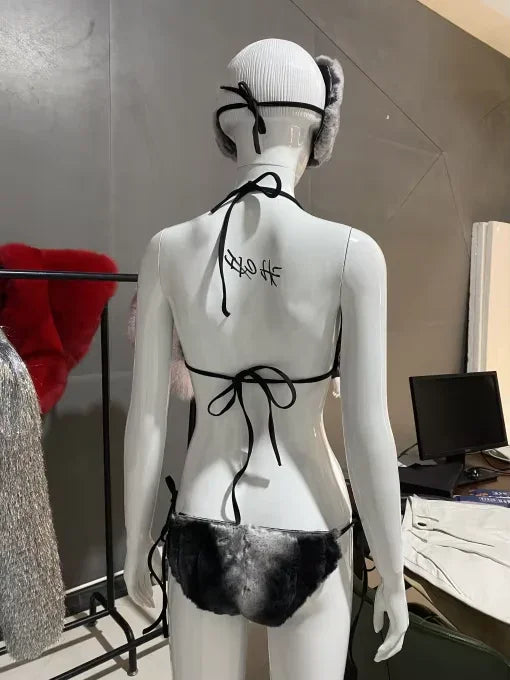 Lil Kim Costume - Hip Hop Chinchilla Fur Coat Outfit | JT Inspired Bikini & Leg Warmers Set-(Ready to Ship)