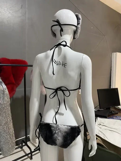 Lil Kim Costume - Hip Hop Chinchilla Fur Coat Outfit | JT Inspired Bikini & Leg Warmers Set-(Ready to Ship)