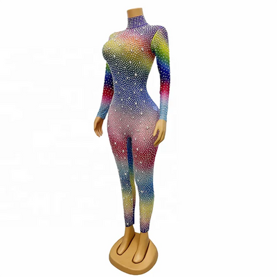 Multi Color Rhinestone Crystal Jumpsuit