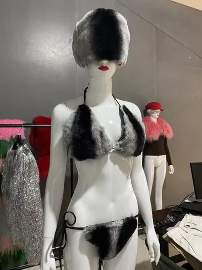 Lil Kim Costume - Hip Hop Chinchilla Fur Coat Outfit | JT Inspired Bikini & Leg Warmers Set-(Ready to Ship)