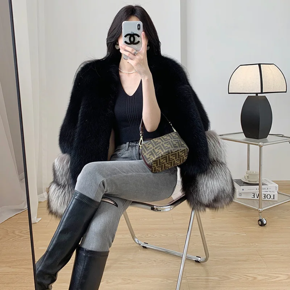 Luxury Cropped Faux Big Cuf Fur Jacket