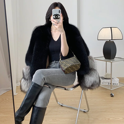 Luxury Cropped Faux Big Cuf Fur Jacket