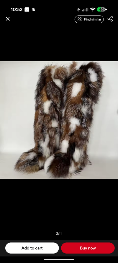 Fox Fur Winter Boots - Custom Sized Two Tone Flat Calf Fur Boots