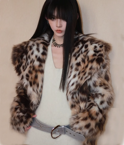 Tiger Cropped Faux Big Collar Fur Jacket