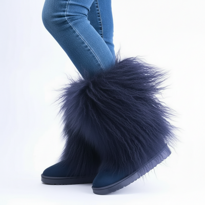 Suede Mongolian Fur Winter Boots – Custom Sized Calf High Boots With Shearling Lining