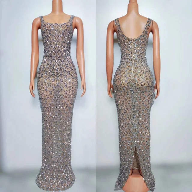 Maxi Rhinestone Mesh Dress