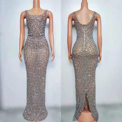 Maxi Rhinestone Mesh Dress