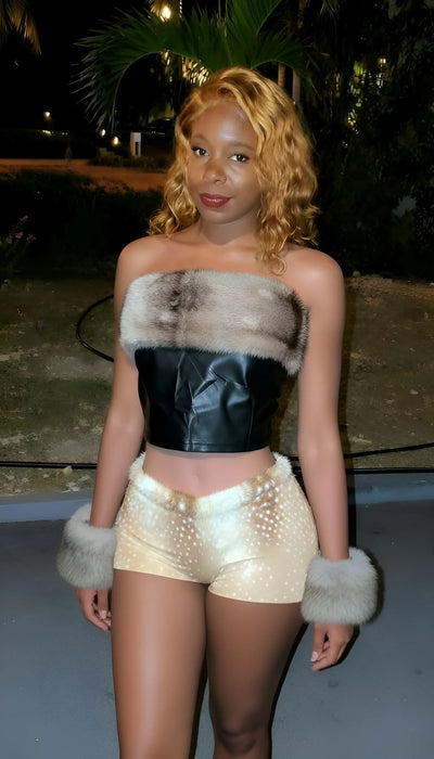 Deer Print Faux Fur Winter Mini Skorts- By Prima DND