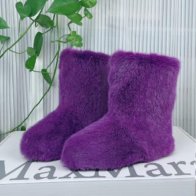 Mink Fur Winter Boots - Custom Sized Calf High Flat Winter Boots With Plush Lining