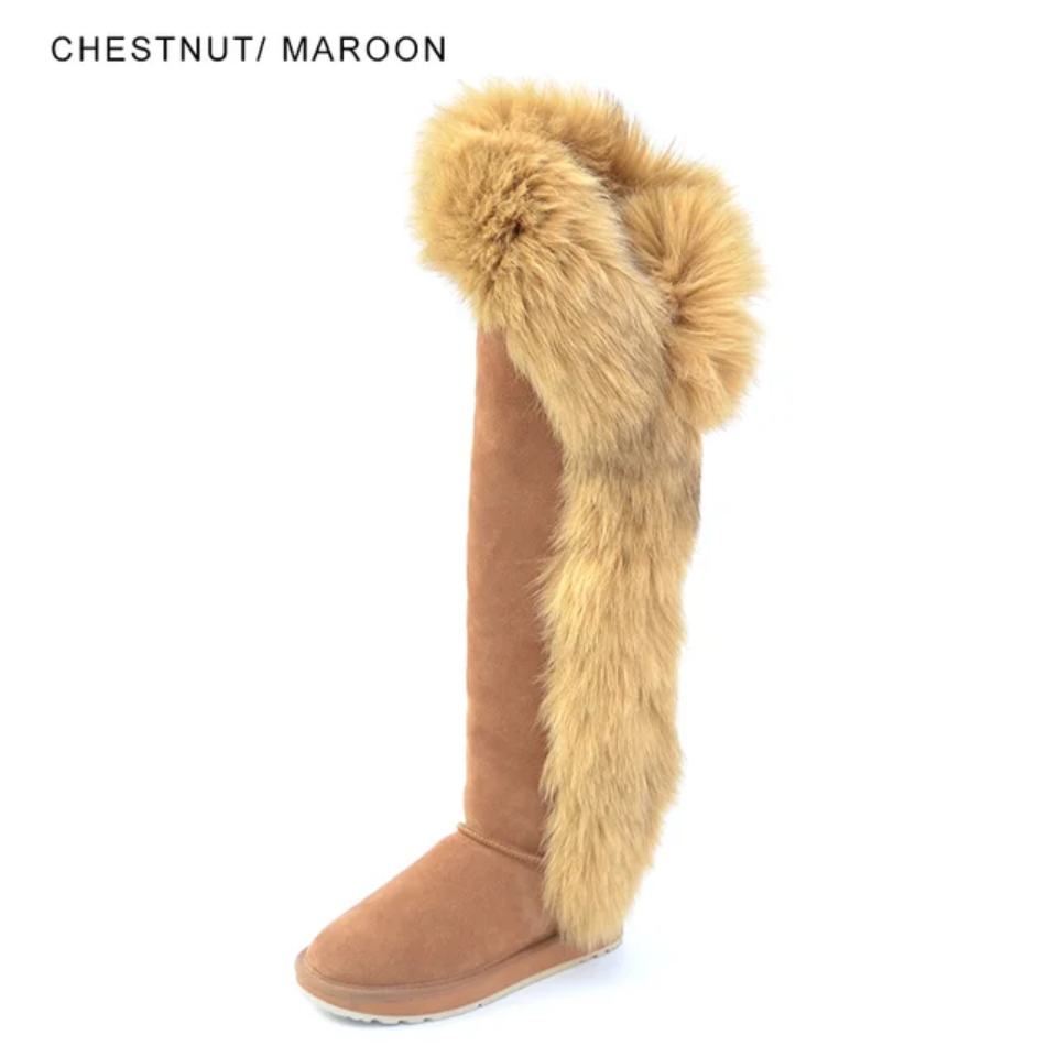 Fur Winter Boots –  knee High Boots W/Shearling Lining Boots Fur  Detail