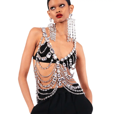 Gordy Rhinestone Chain Halter Top (Ready to Ship)