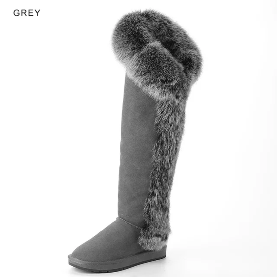 Fur Winter Boots –  knee High Boots W/Shearling Lining Boots Fur  Detail