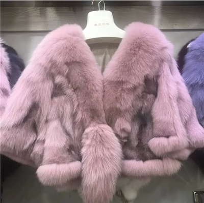 Crop Fox Fur Poncho Shawl- By Prima DND