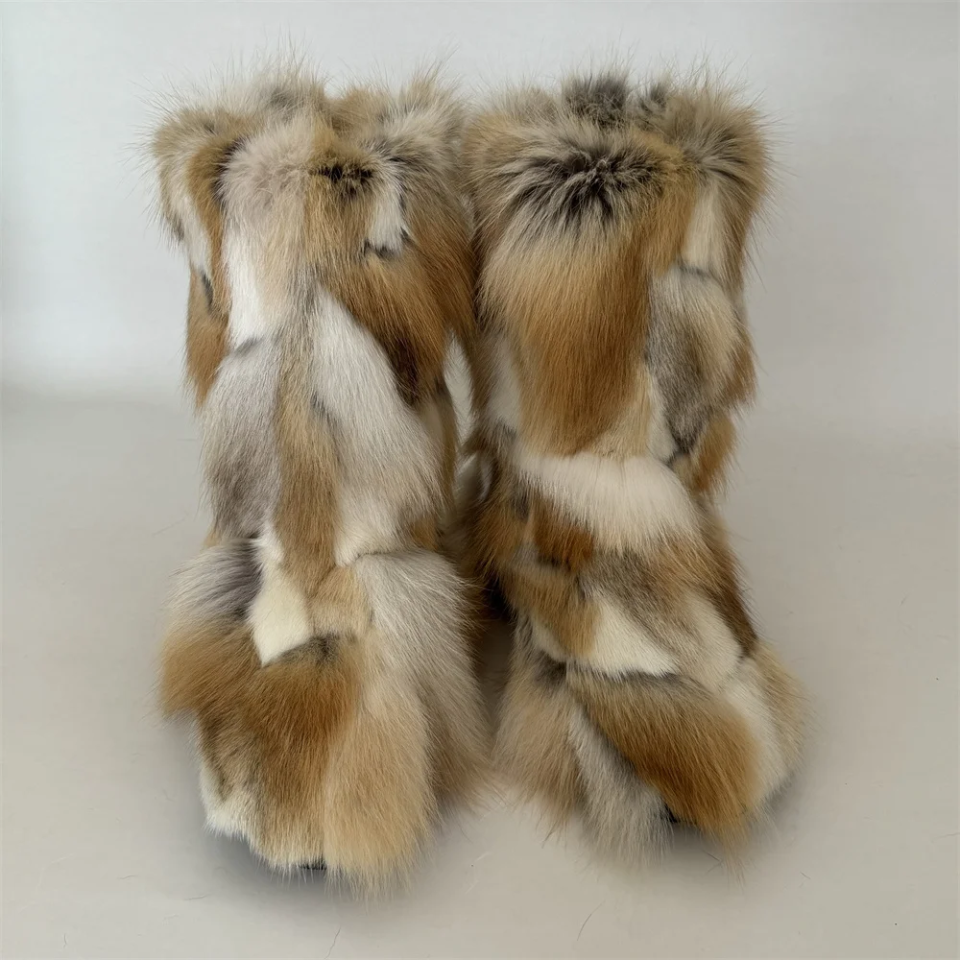 Fox Fur Winter Boots - Custom Sized Two Tone Flat Calf Fur Boots