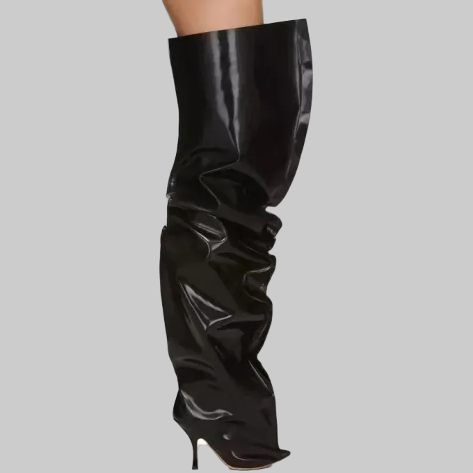 Faux Latex Oversized Thigh Boots – Custom Fit Thigh High Boots | Stiletto Heel