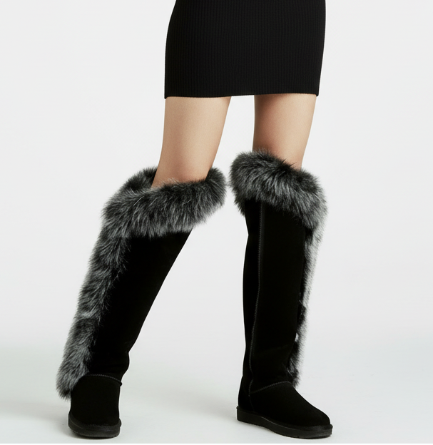 Fur Winter Boots –  knee High Boots W/Shearling Lining Boots Fur  Detail
