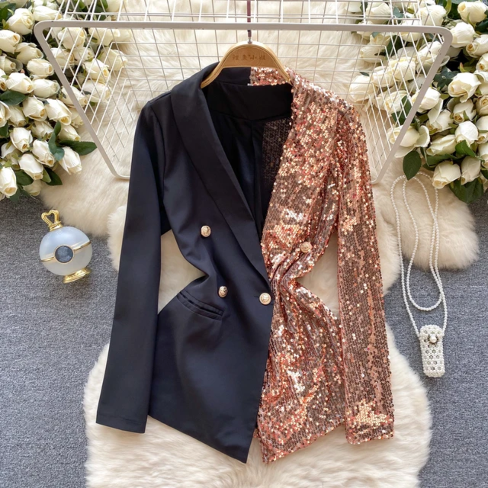 rose gold sequin blazer dress Amelia Sequin Blazer Dress - Pink