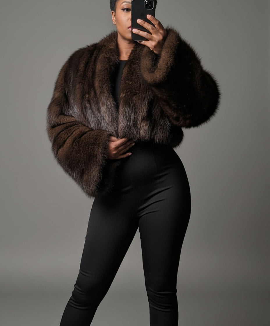 Cropped Faux Big Sleeve Fur Mink Coat Jacket- By Prima DND