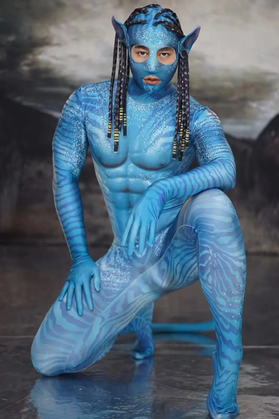 Aviator Costume – Men's & Women's Blue Mesh Outfit With Hand-Painted Details-(Ready to Ship)