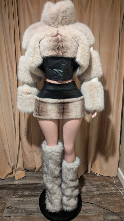 Tube Two Piece Faux Fur Winter Mini rhinestone Skirt Set- By Prima DND