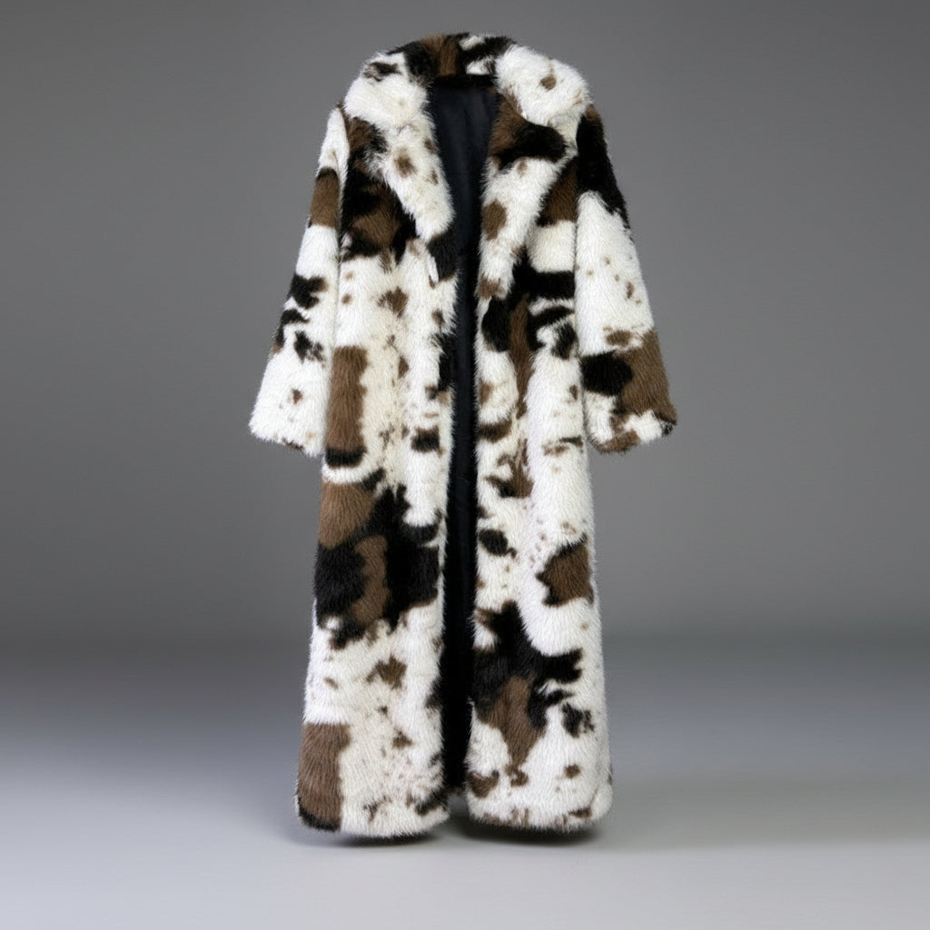 Cow Print Faux Fur Coat - By Prima DND