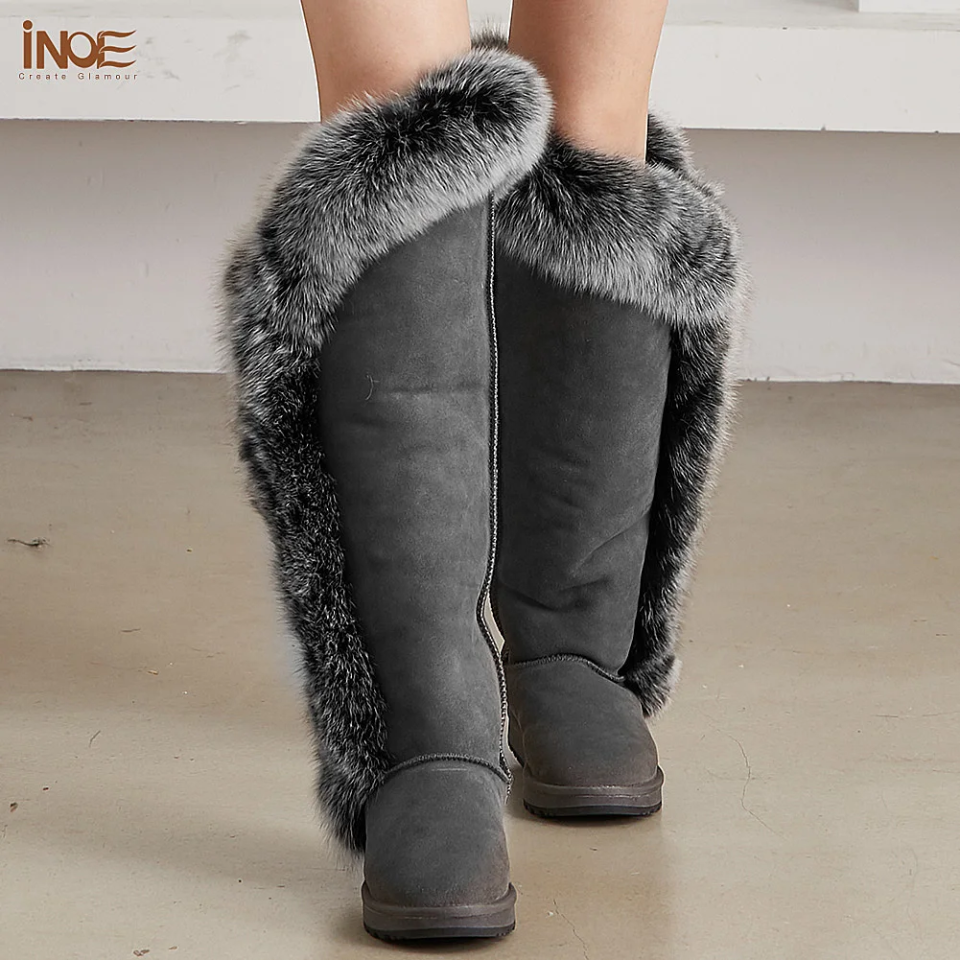 Fur Winter Boots –  knee High Boots W/Shearling Lining Boots Fur  Detail