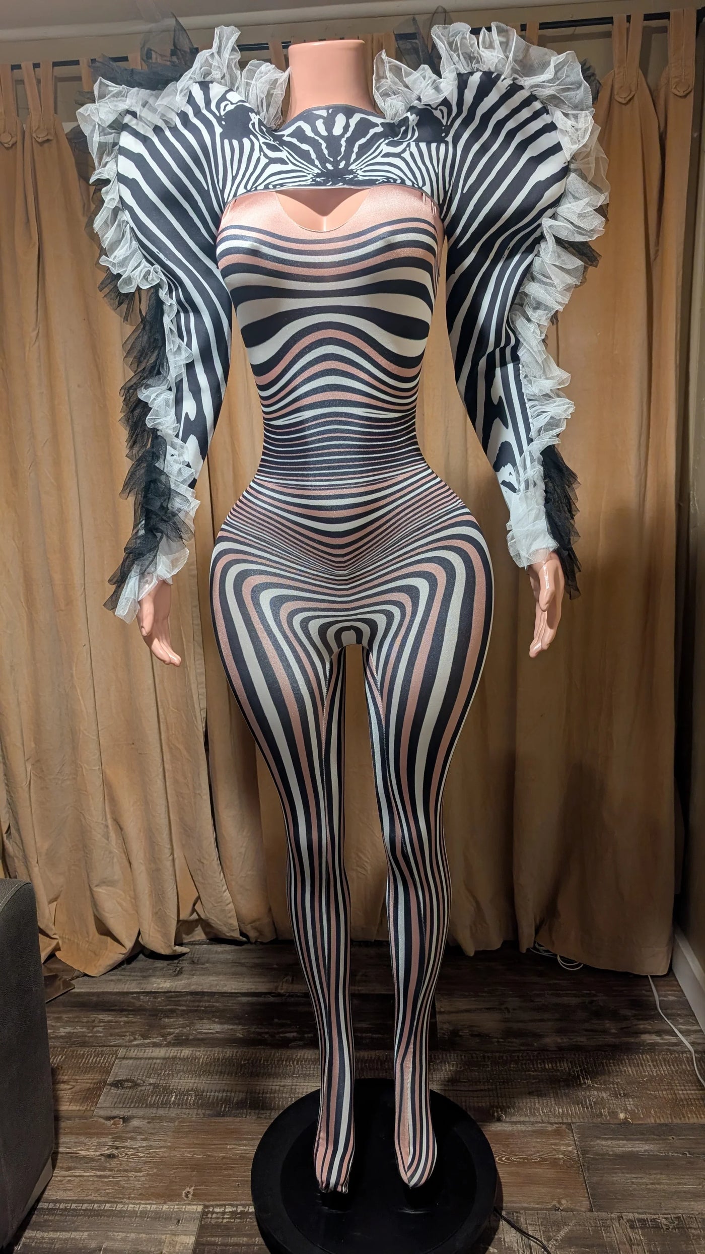 Goddess Costume - Custom Zebra Costume With Iridescent Fabric & Mesh Fit-(Ready to Ship)