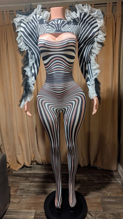 Goddess Costume - Custom Zebra Costume With Iridescent Fabric & Mesh Fit-(Ready to Ship)