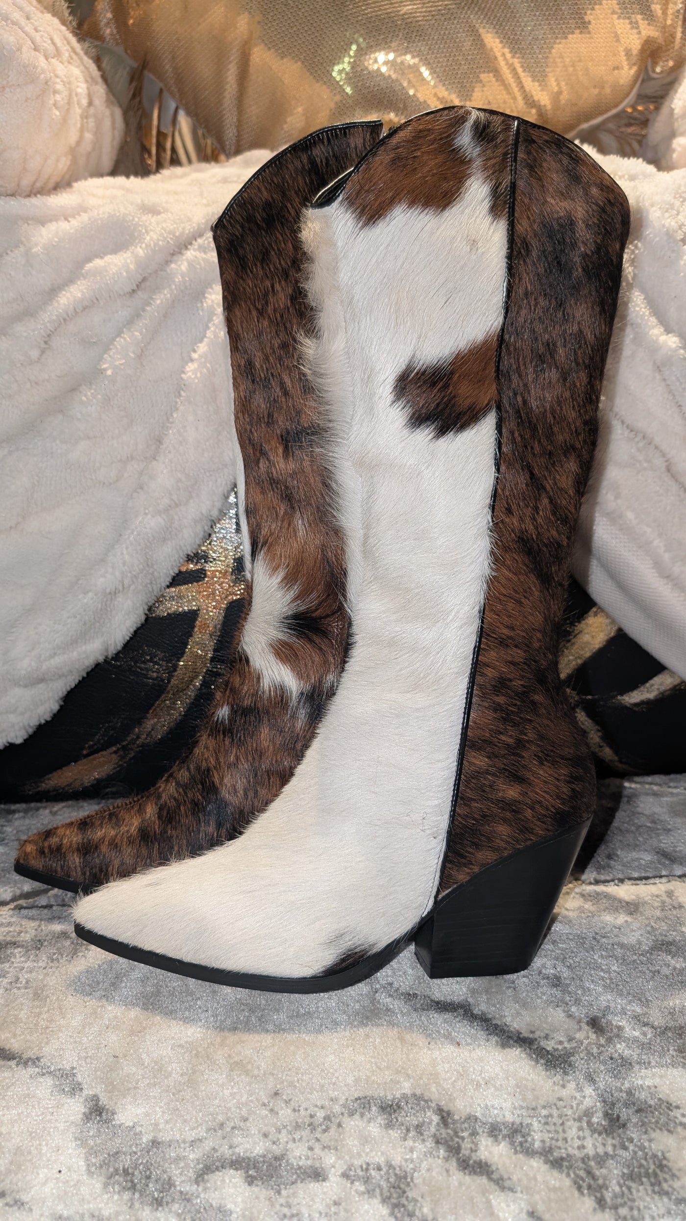 Cowboy Cow Hide Fur Boots