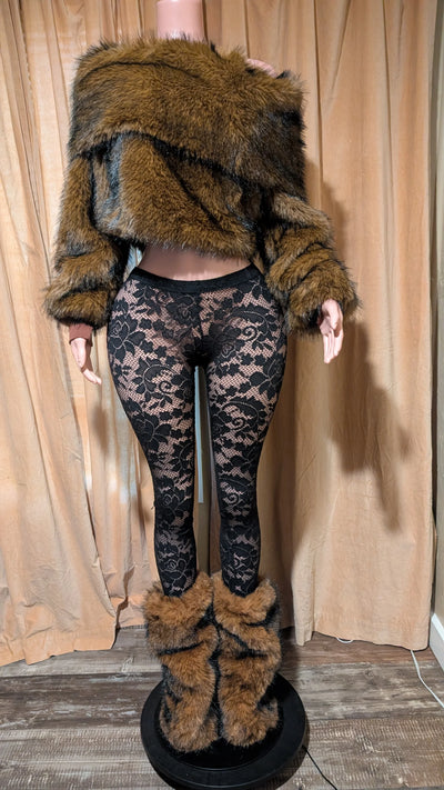 Faux Fur Off Shoulder Long Sleeve Top- Prima Dons and Donnas