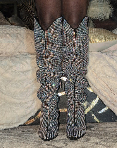 Cowboy Rhinestone Calf Boots- Prima Dons and Donnas