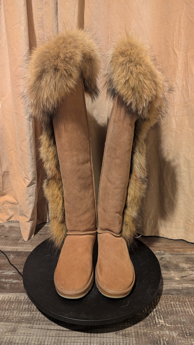 Fur Winter Boots –  knee High Boots W/Shearling Lining Boots Fur  Detail