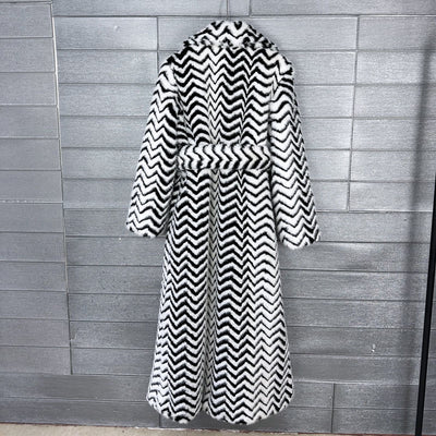 Full Length Stripped  Faux Fur Coat - By Prima DND