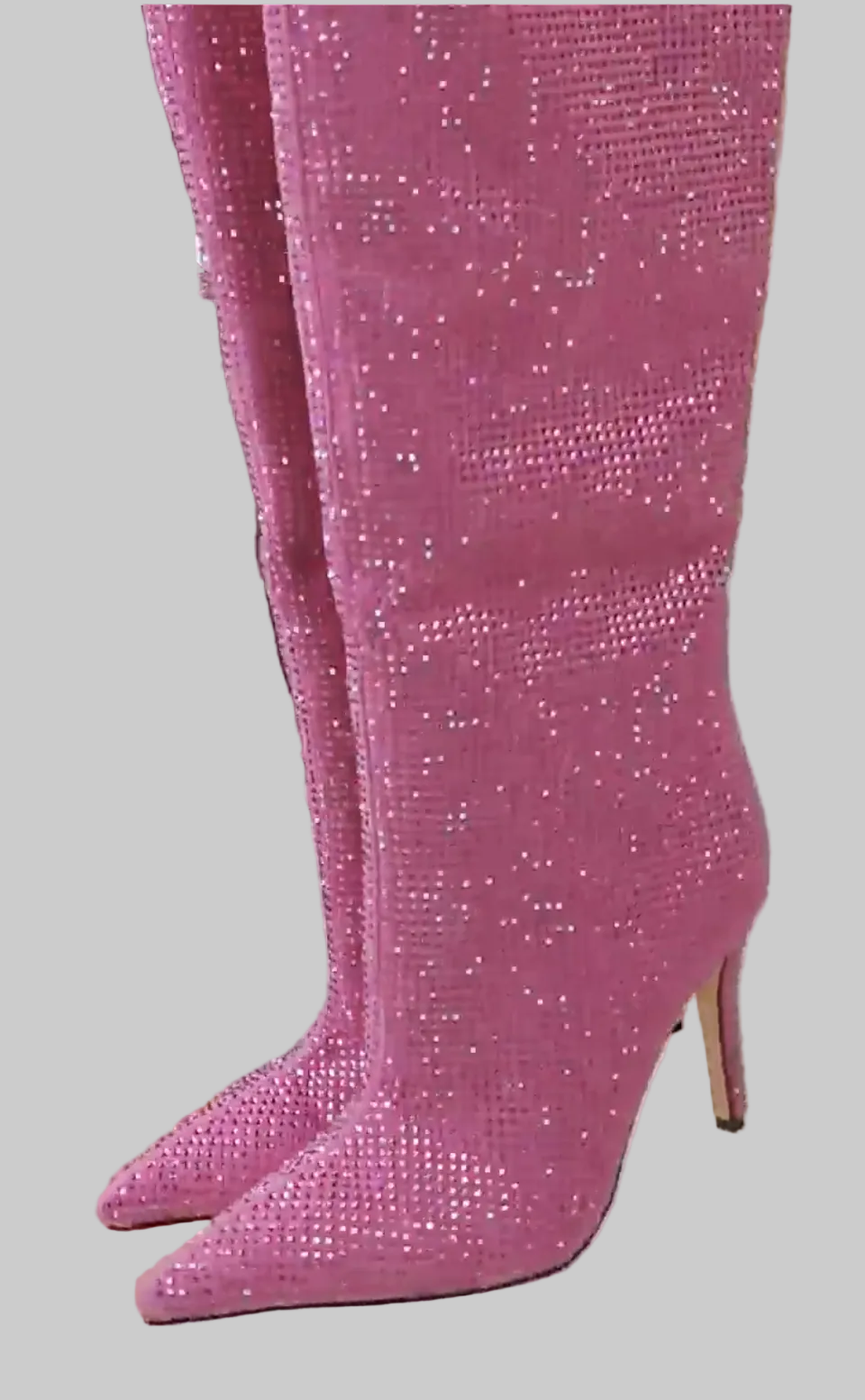 Rhinestone Stiletto Boots – Custom Calf High Heel Boots With Chunky Silver Heel