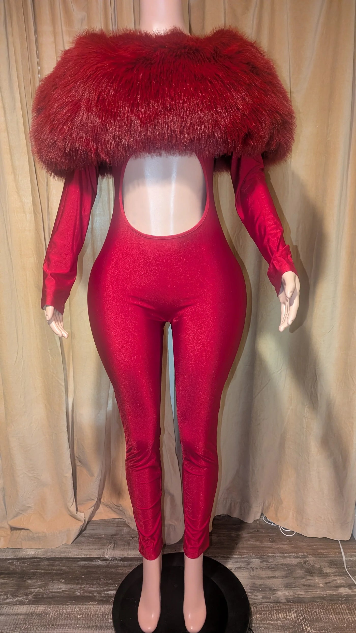 Off Shoulder Fur Jumpsuit- Prima Dons and Donnas