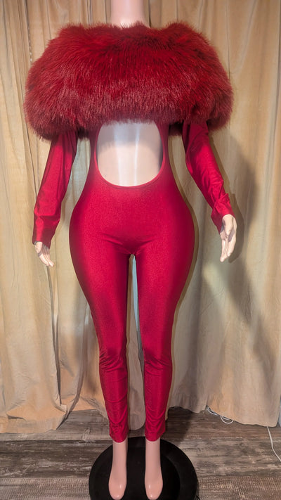 Off Shoulder Fur Jumpsuit- Prima Dons and Donnas