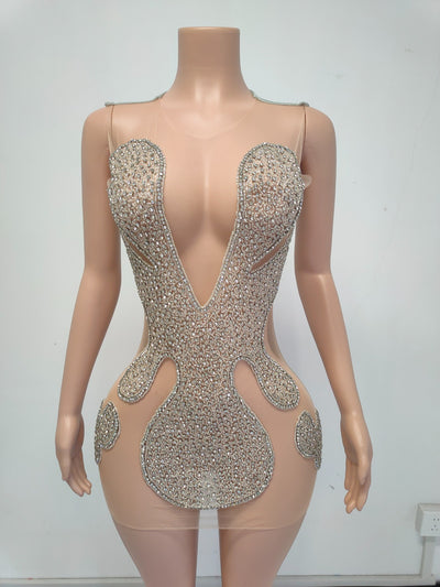 Rhinestone Crystals Mini Dress 3