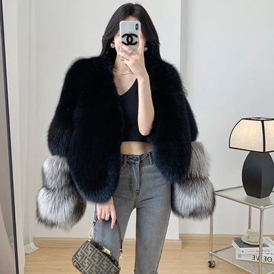 Luxury Cropped Faux Big Cuf Fur Jacket