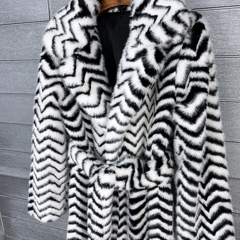 Full Length Stripped  Faux Fur Coat - By Prima DND